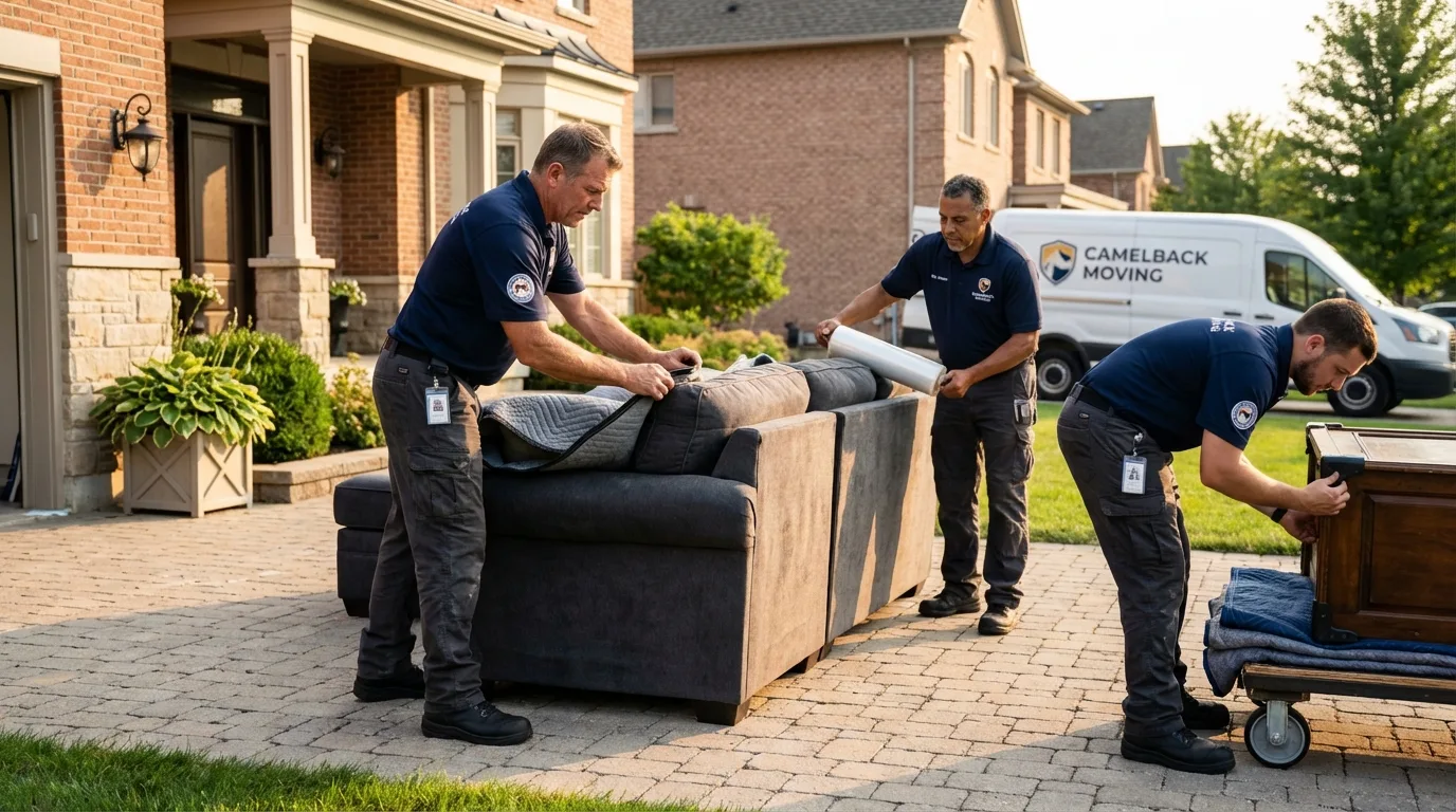 Large estate moving crew wrapping furniture in Youngstown, NY