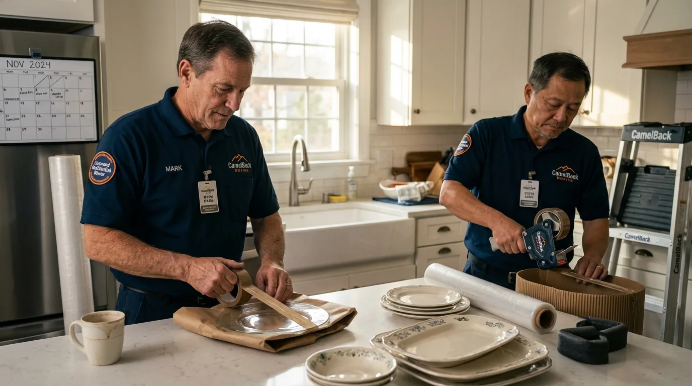 Professional crew packing kitchen dishware in Youngstown, NY